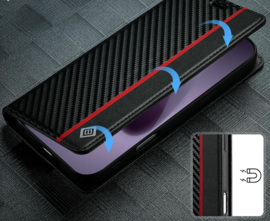 Luxe BoekCover Hoes Etui voor Apple iPhone 17 PRO MAX -   Zwart   -  Rood  -  Carbon