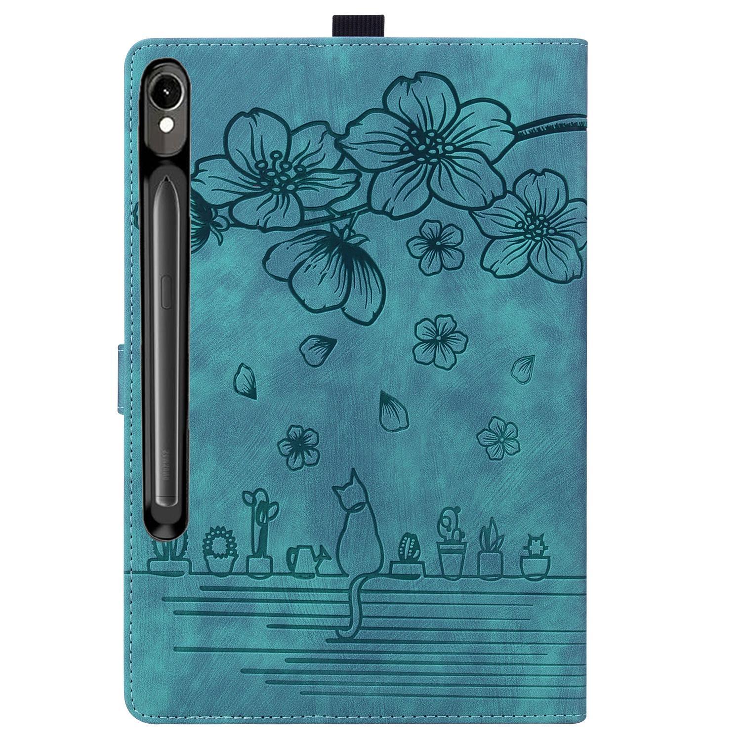 Bescherm-Etui Hoes Map voor Samsung Galaxy Tab S10 FE PLUS - 13.1 - Bloemen en Kat -  Groen