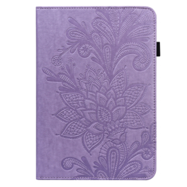 Bescherm-Etui Hoes Map voor Samsung Galaxy Tab A9 Plus - 11 -   Bloem Reliëf -  Paars