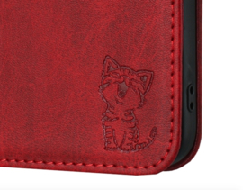 Luxe BookCover Hoes Etui voor Apple iPhone 16e   -  Cartoon Cats  -  Rood   - Reliëf