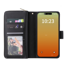 Luxe BookCover - 9 Cards - Wallet Etui voor iPhone 15 PRO  -  Zwart