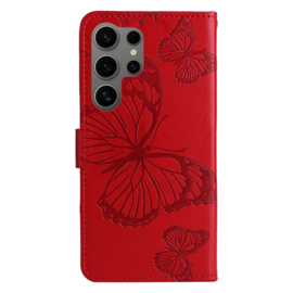BookCover Hoes Etui voor Samsung Galaxy S25 Ultra  -  Rood   - Vlinder   -  Reliëf