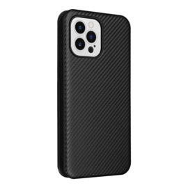 Slim Carbon  Cover Hoes Etui voor iPhone 13 - 14    Zwart - Carbon