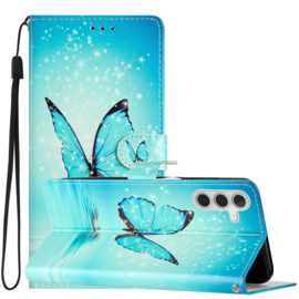 BoekCover Hoes Etui voor Samsung Galaxy A36  -  A56   -  Vlinder - Blauw