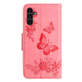 PU BookCover Hoes Etui voor Samsung Galaxy  A55    Roze Vlinders