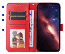 PU BoekCover Hoes Etui voor Samsung Galaxy A57   Rood   -  Bloem-Motief in Reliëf