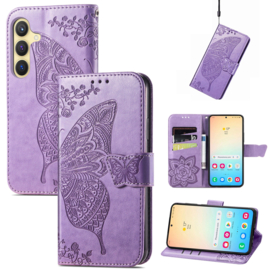 BookCover Hoes Etui voor Samsung Galaxy S24 - S25    Vlinders   Paars