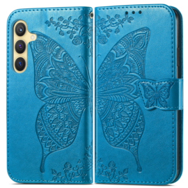 PU BoekCover Hoes Etui voor Samsung Galaxy A36 - A56   Turquoise  -  Vlinder. Reliëf