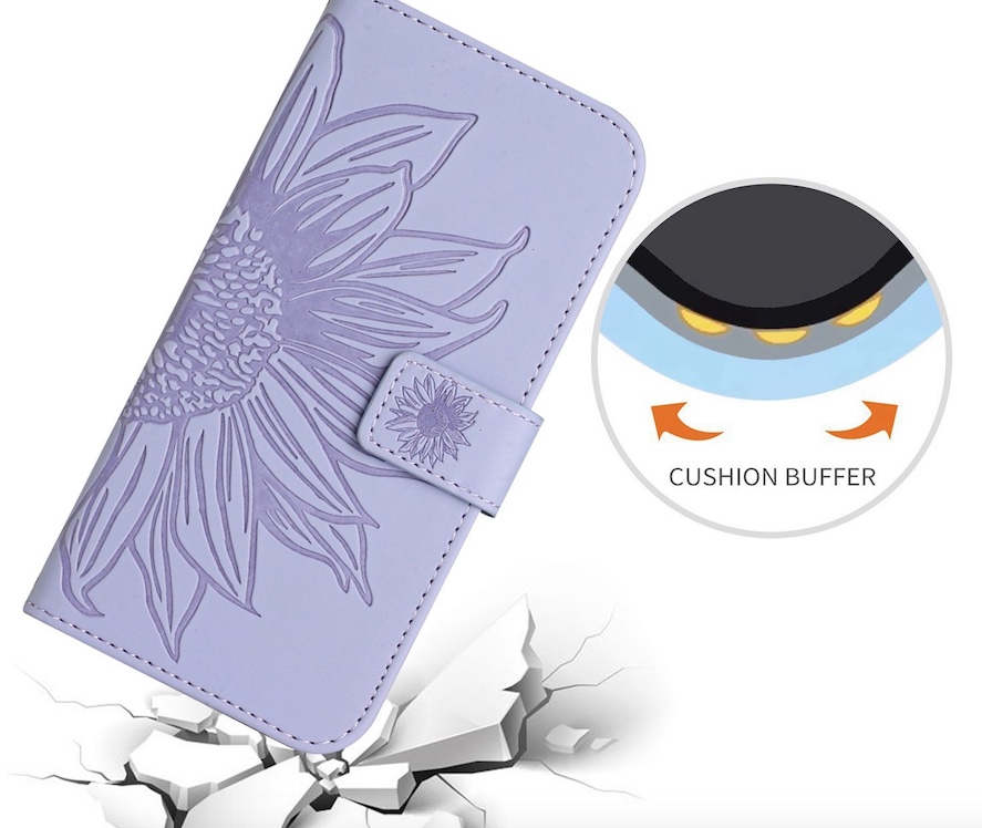 Hoes - Etui - Tas voor Samsung Galaxy A16  - A17 - A26  Met Schouder - Draagkoord -  Lila / Paars  -  Zonnebloem Reliëf