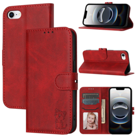 Luxe BookCover Hoes Etui voor Apple iPhone 16e   -  Cartoon Cats  -  Rood   - Reliëf