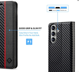 Luxe BoekCover Hoes Etui voor Samsung Galaxy S26 PLUS -   Zwart   -  Rood  -  Carbon