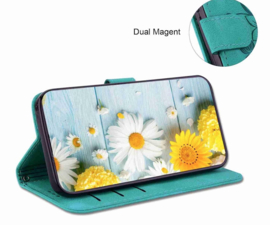 BoekCover Etui Hoes voor Samsung Galaxy S26  -  Turquoise   -  Lelie  - Reliëf - v1