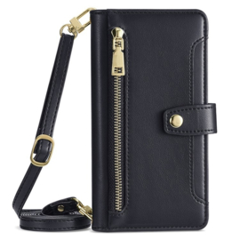 Luxe Portemonnee - Etui  Hoes Tas voor Samsung Galaxy S24  - Met Schouder - Draagkoord -  Zwart