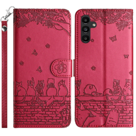 BookCover Hoes Etui voor Samsung Galaxy S24 Plus - S25 Plus  - Rood  - Katten Muur -  Reliëf