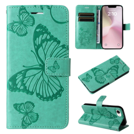 BookCover Hoes Etui voor iPhone SE 4 -2024    Groen   -   Vlinder