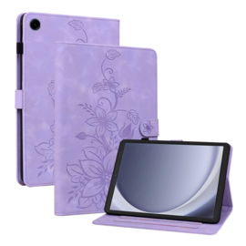 Luxe Bescherm-Etui Hoes Map voor Samsung Galaxy Tab A9 - A11  -  8.7"  -    Hart en Vlinder  -  Paars - Lila