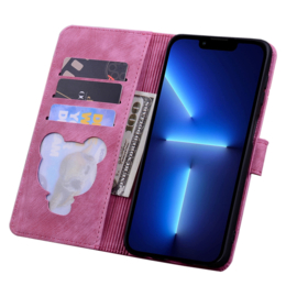 BookCover Hoes Etui voor iPhone 16  -  Roze  - Bloemen Kat - Reliëf