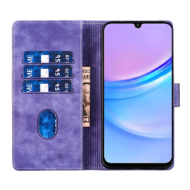 BoekCover Hoes Etui voor Samsung Galaxy A56 - A36  -  Kat en Hart  - Paars  - Reliëf