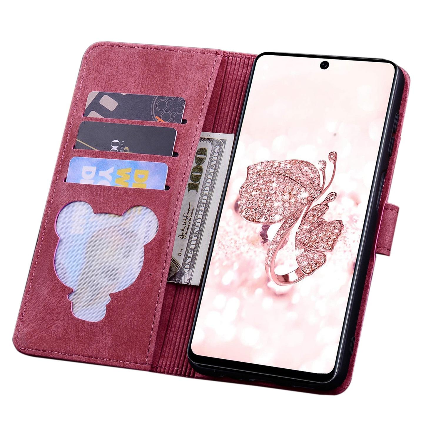 BoekCover Hoes Etui voor Samsung Galaxy A36 - A56  - Rood  - Bloemen Kat - Reliëf