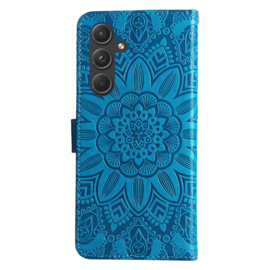 BookCover Hoes Etui voor Samsung Galaxy A55  -  Blauw  - Bloem-Motief in Reliëf