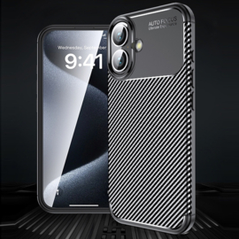 Luxe TPU Carbon  Bescherm-Hoes Cover Skin voor iPhone 16   -   Zwart