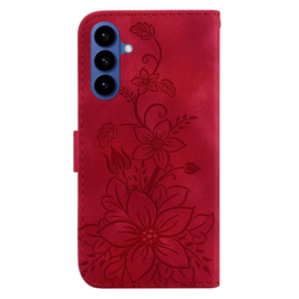 BoekCover Etui Hoes voor Samsung Galaxy S26  -  Rood   -  Lelie  - Reliëf