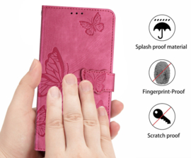 BoekCover Hoes Etui voor Samsung Galaxy A17 - A27 - A26 -  Roze  -  Vlinders -  Reliëf