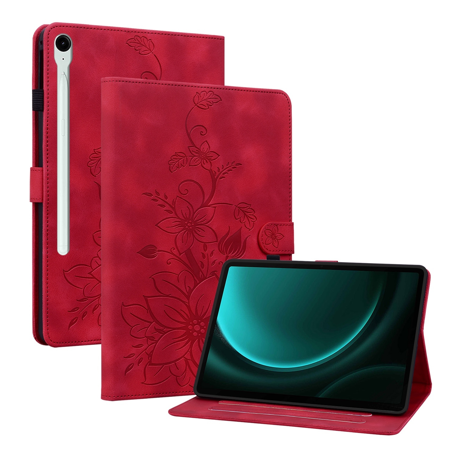 Luxe Bescherm-Etui Hoes Map voor Samsung Galaxy Tab S9 FE  -  S10 FE  -  10.9"  -    Lelie  - Rood