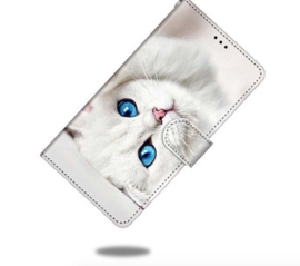 BookCover Hoes Etui voor iPhone 13 - 14    Witte Kat