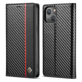 Luxe BookCover Hoes Etui voor iPhone 13 Mini   Zwart-Rood-Carbon
