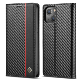 Luxe BookCover Hoes Etui voor iPhone 13   Zwart-Rood-Carbon