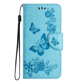 PU BookCover Hoes Etui voor Samsung Galaxy S24    Blauw  -  Vlinders