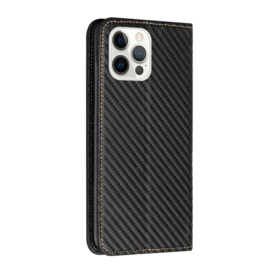 Luxe BookCover Hoes Etui voor iPhone 13 Pro Max - iPhone 14 Pro Max   Zwart-Carbon