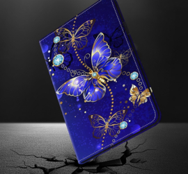 Luxe Bescherm-Etui Hoes Map voor Samsung Galaxy Tab A9 Plus  -  11"  -    Vlinders  - Blauw