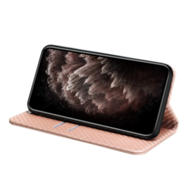Luxe-Carbon BookCover Hoes Etui voor Samsung Galaxy S24  - S25   Roze-Goud