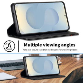 Luxe BoekCover Hoes Etui voor Samsung Galaxy S26 ULTRA -   Zwart   -  Rood  -  Carbon