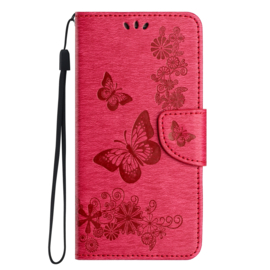 PU BookCover Hoes Etui voor Samsung Galaxy  A55    Rood  Vlinders