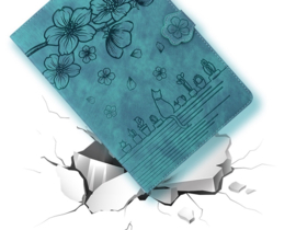 Luxe Bescherm-Etui Hoes Map voor Apple iPad 10 - 11 -  A16 - 10.9 -    Bloemen en Kat -  Groen