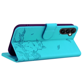 BookCover Hoes Etui voor Samsung Galaxy S24  FE -  Turquoise  -  Cute Cat - Kat - Reliëf