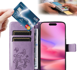 PU Boek-Cover Hoes Etui voor iPhone 16    Paars    Vlinders