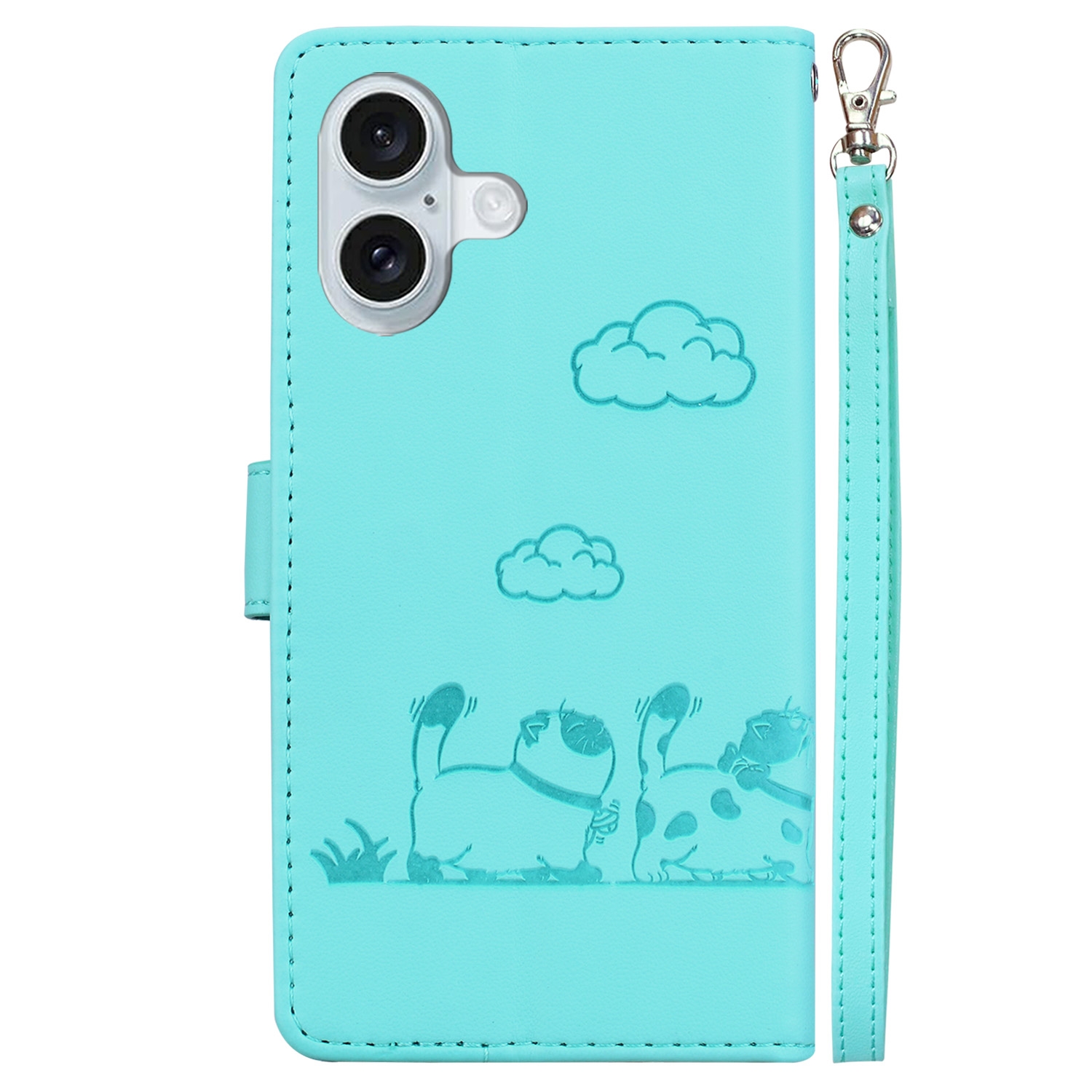 BookCover Hoes Etui voor Apple iPhone 16  -  Cartoon Cats  -  Groen   - Reliëf