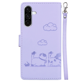 BookCover Hoes Etui voor Samsung Galaxy A56 - A36  -  Cartoon Cats  - Lila   - Reliëf