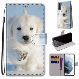 BookCover Hoes Etui voor Samsung Galaxy S22 5G  - Puppy in de Sneeuw