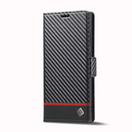 Luxe BookCover Hoes Etui voor Samsung Galaxy S25 Ultra -  Zwart Rood Carbon  *V2