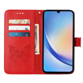 PU BookCover Hoes Etui voor Samsung Galaxy A35  - 5G    Vlinders   Rood