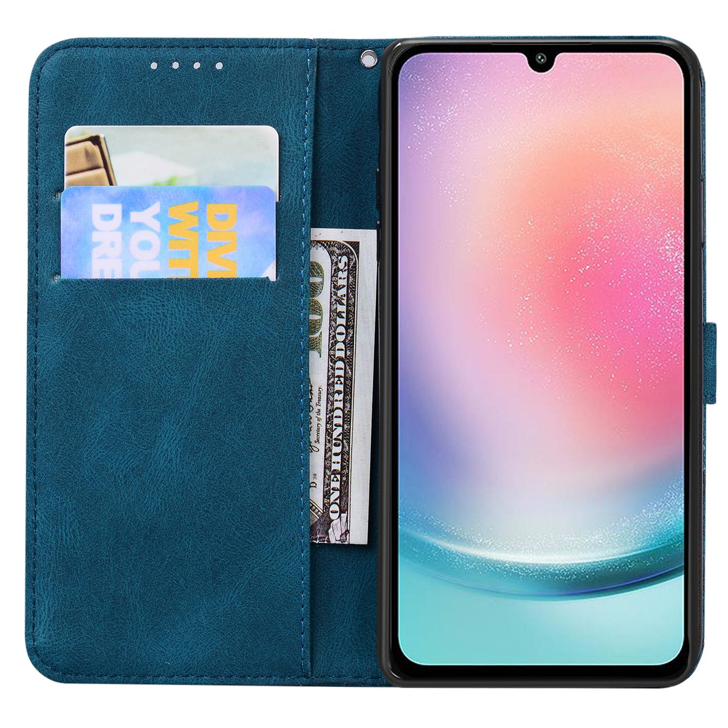 BoekCover Etui Hoes voor Samsung Galaxy A36 - A56  -  Blauw  -  Vlinder  - Reliëf
