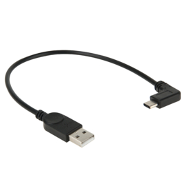 Hoek Stekker - USB C - Oplader en Data USB Kabel   22cm. Zwart