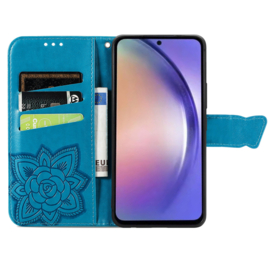 PU BookCover Hoes Etui voor Samsung Galaxy A55 - 5G    Vlinders   Turquoise