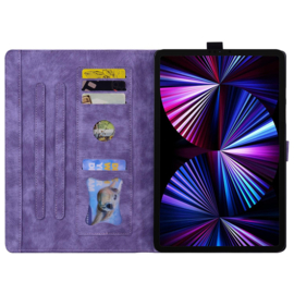 Luxe Bescherm-Etui Hoes Map voor Samsung Galaxy Tab S11  - 11" -    Bloemen en Kat - Paars