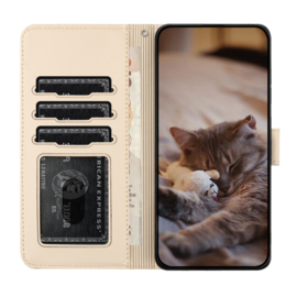 BookCover Hoes Etui voor Samsung Galaxy A56 - A36  -  Beige  - Katten op Muurtje - Reliëf